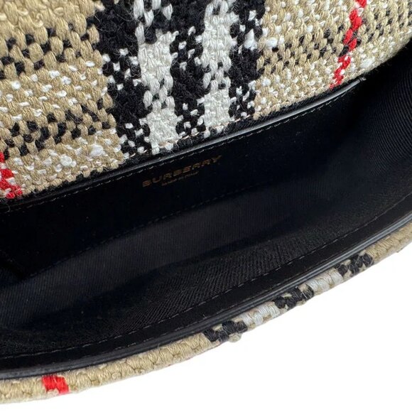 Auth BURBERRY Chain Shoulder Bag Beige/Black/Gold Canvas/Metal - z4021 - Picture 5 of 12